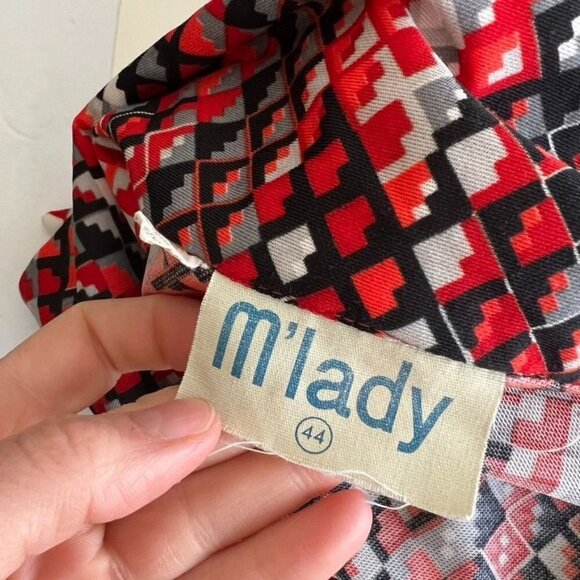 M'lady Vintage 70s Red Southwestern Mountain Abstract Print Long Sleeve Blouse - Picture 2 of 11